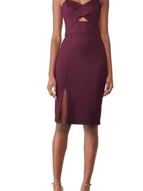 Strap Midi Dress with Front Cutout in Plum